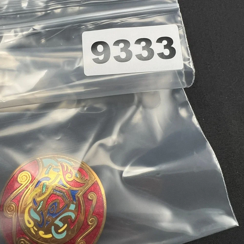 Vintage Celtic Brooch Red Gold Multicolor Enamel Knotwork‎ Irish